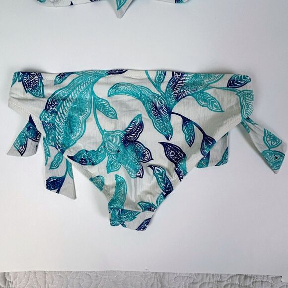 Helen Jon Aqua Blue White Bikini Halter Top Tie Bottom 2 Piece Swimsuit Sz S M - Picture 6 of 13